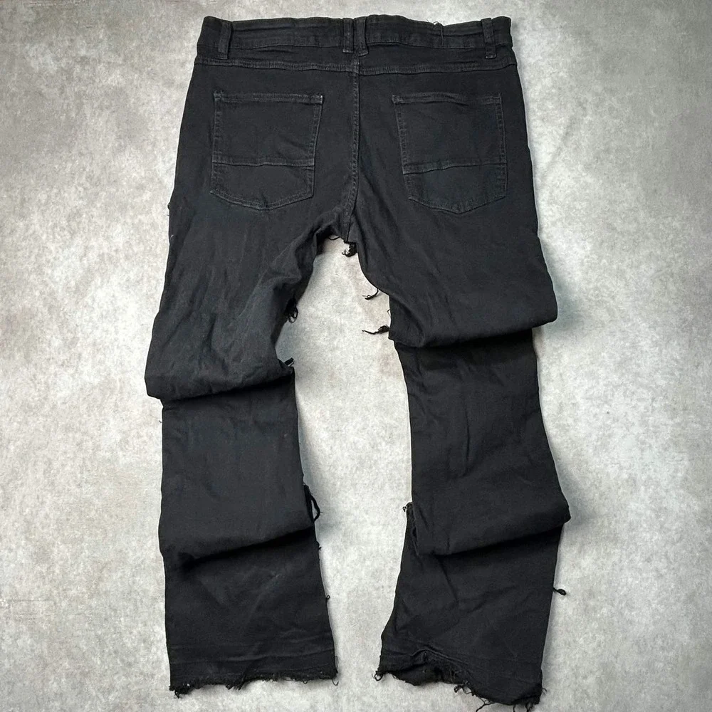 Rockstar Original Mens Black Heavily Distressed Stacked Flare Jeans 38x36